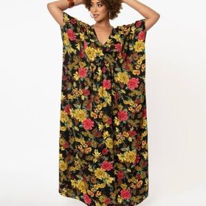 Unique Vintage Floral Maxi Dress one size with drawstrings